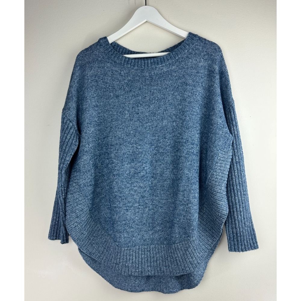 Sundance Blue Marl Knit Dolman Curved Hem Pullover Sweater Ribbed L Oversized - Picture 2 of 12